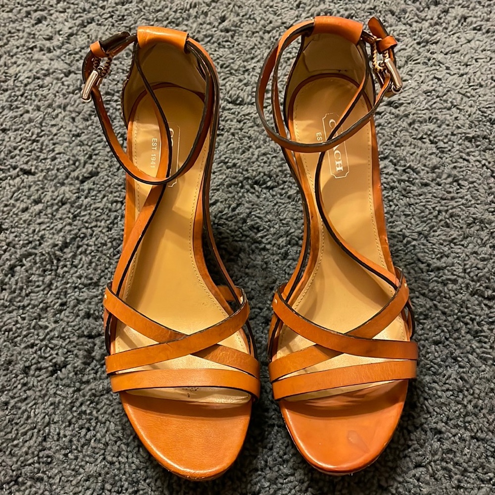 Coach strappy wedge sandal tan